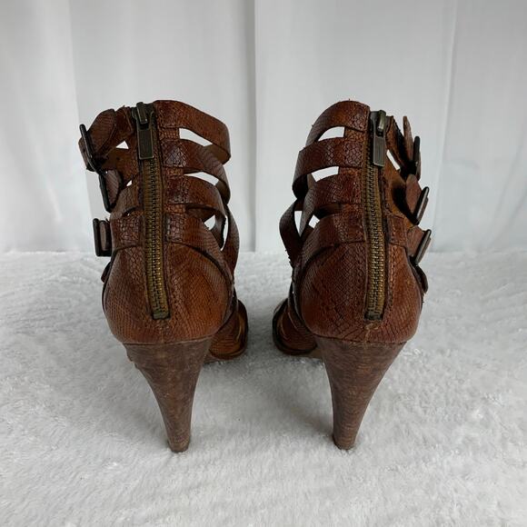 Frye Women's Mika Brown Leather Strappy Heels Size 7 - Picture 4 of 9